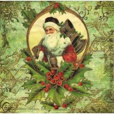Санта с колокольчиками в рамке винтажный фон 33*33 (1шт)